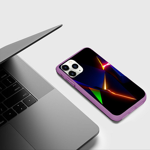 Чехол iPhone 11 Pro матовый Neon colored geometric / 3D-Фиолетовый – фото 3
