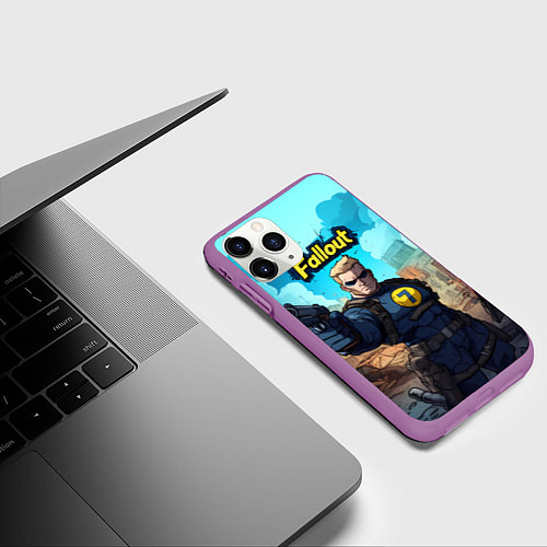 Чехол iPhone 11 Pro матовый Fallout смотритель с пистолетом / 3D-Фиолетовый – фото 3