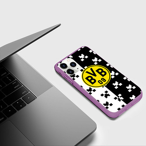Чехол iPhone 11 Pro матовый Borussia pattern minecraft / 3D-Фиолетовый – фото 3
