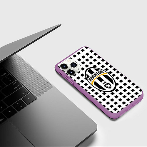 Чехол iPhone 11 Pro матовый Ювентус клетка геометрия / 3D-Фиолетовый – фото 3