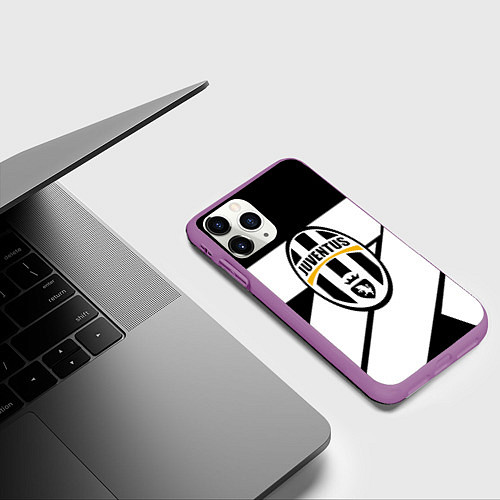 Чехол iPhone 11 Pro матовый Ювентус полосы геометрия линии / 3D-Фиолетовый – фото 3