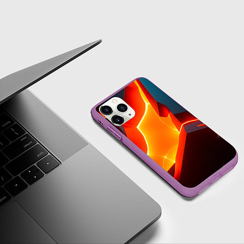 Чехол iPhone 11 Pro матовый Neon orange / 3D-Фиолетовый – фото 3