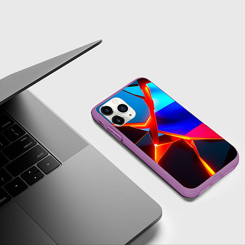 Чехол iPhone 11 Pro матовый Russia flag fractures / 3D-Фиолетовый – фото 3