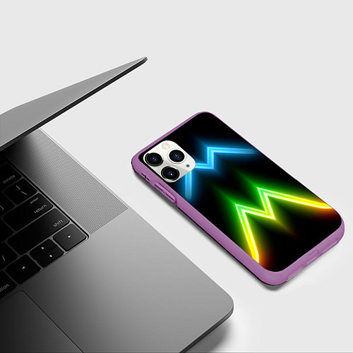 Чехол iPhone 11 Pro матовый Neon multicolored lines / 3D-Фиолетовый – фото 3