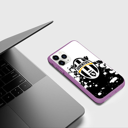 Чехол iPhone 11 Pro матовый Juventus белые краски текстура / 3D-Фиолетовый – фото 3