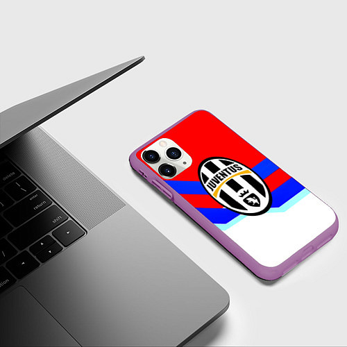 Чехол iPhone 11 Pro матовый Ювентус спортивная геометрия / 3D-Фиолетовый – фото 3