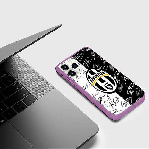Чехол iPhone 11 Pro матовый Ювентус автографы полосы / 3D-Фиолетовый – фото 3