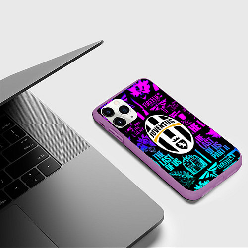 Чехол iPhone 11 Pro матовый Одни из нас x ювентус неон паттерн / 3D-Фиолетовый – фото 3