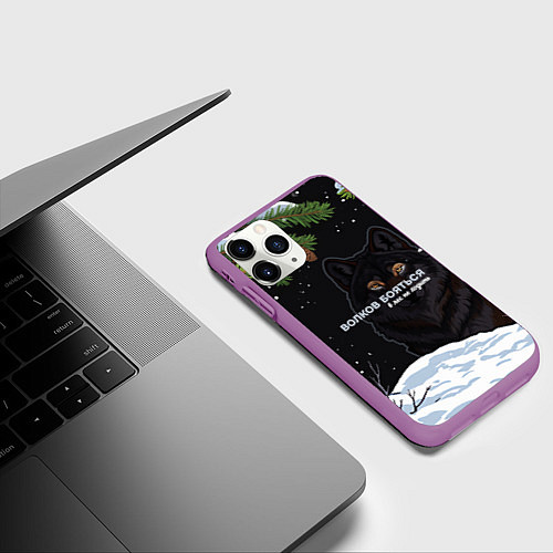 Чехол iPhone 11 Pro матовый Волк призрак темный арт / 3D-Фиолетовый – фото 3