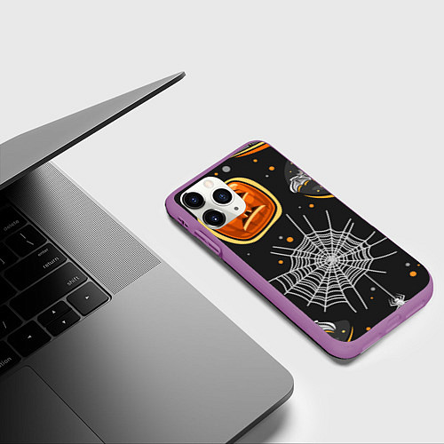 Чехол iPhone 11 Pro матовый Атмосфера хэллоуина / 3D-Фиолетовый – фото 3