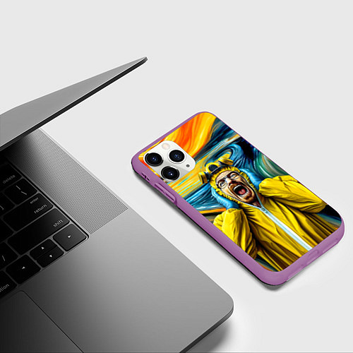 Чехол iPhone 11 Pro матовый Хайзенберг кричит на картине Мунка - мем / 3D-Фиолетовый – фото 3