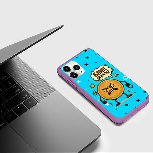 Чехол iPhone 11 Pro матовый Злой блин ругается / 3D-Фиолетовый – фото 3