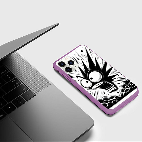 Чехол iPhone 11 Pro матовый Дикая рожица - нейроарт фантазия / 3D-Фиолетовый – фото 3