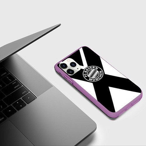 Чехол iPhone 11 Pro матовый Бавария Мюнхен полосы / 3D-Фиолетовый – фото 3