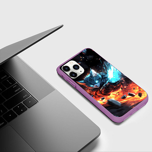 Чехол iPhone 11 Pro матовый Кот в космосе киберпанк / 3D-Фиолетовый – фото 3