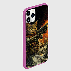Чехол iPhone 11 Pro матовый Кот стрелок на чужой планете - фэнтези киберпанк, цвет: 3D-фиолетовый — фото 2