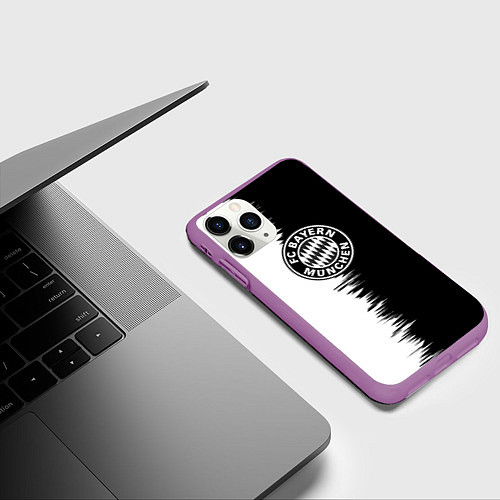Чехол iPhone 11 Pro матовый Бавария Мюнхен черно белые штрихи / 3D-Фиолетовый – фото 3