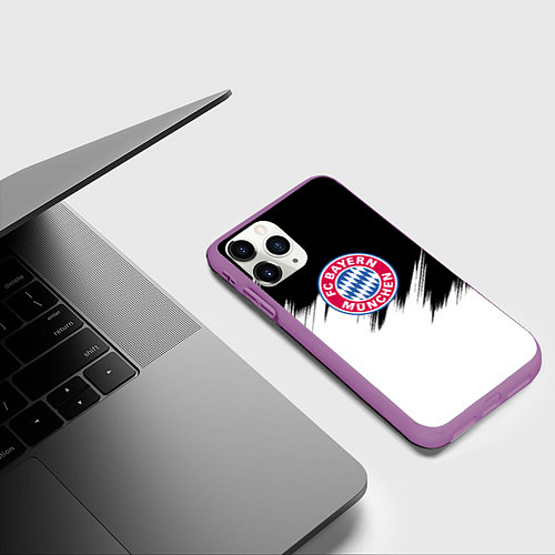 Чехол iPhone 11 Pro матовый Бавария Мюнхен черно белые штрихи / 3D-Фиолетовый – фото 3
