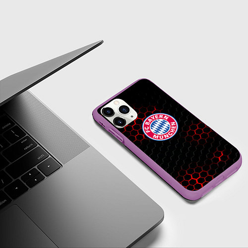 Чехол iPhone 11 Pro матовый Бавария Мюнхен текстура соты / 3D-Фиолетовый – фото 3