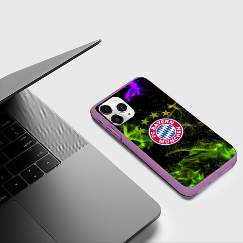 Чехол iPhone 11 Pro матовый Бавария Мюнхен огонь / 3D-Фиолетовый – фото 3