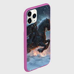 Чехол iPhone 11 Pro матовый Всадник на лошади в снежную бурю, цвет: 3D-фиолетовый — фото 2