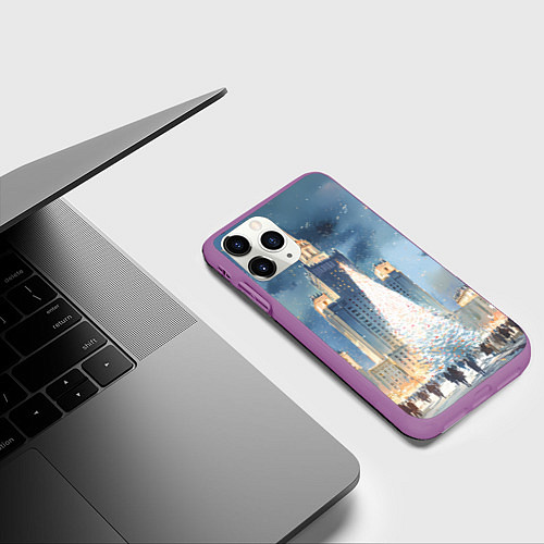Чехол iPhone 11 Pro матовый Новый год в Москве / 3D-Фиолетовый – фото 3