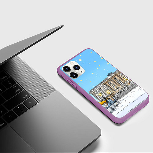 Чехол iPhone 11 Pro матовый Новогодний день в Москве / 3D-Фиолетовый – фото 3