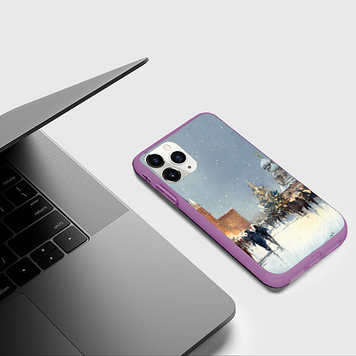 Чехол iPhone 11 Pro матовый Москва - новый год / 3D-Фиолетовый – фото 3