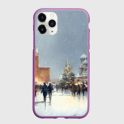 Чехол iPhone 11 Pro матовый Москва - новый год, цвет: 3D-фиолетовый