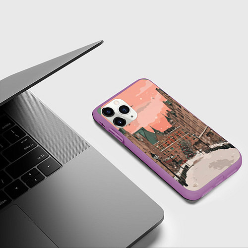 Чехол iPhone 11 Pro матовый Новогодний Московский двор / 3D-Фиолетовый – фото 3