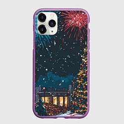 Чехол iPhone 11 Pro матовый Новогодний салют, цвет: 3D-фиолетовый