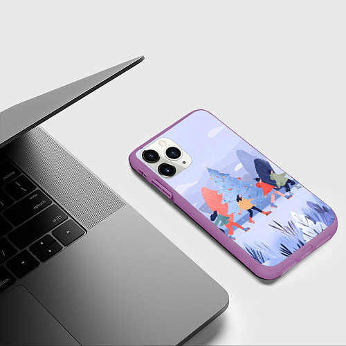 Чехол iPhone 11 Pro матовый Каток на фоне елок / 3D-Фиолетовый – фото 3