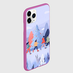 Чехол iPhone 11 Pro матовый Каток на фоне елок, цвет: 3D-фиолетовый — фото 2