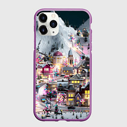 Чехол iPhone 11 Pro матовый Новогодний городок, цвет: 3D-фиолетовый