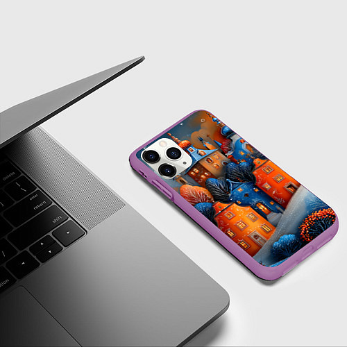 Чехол iPhone 11 Pro матовый Объемные зимние домики / 3D-Фиолетовый – фото 3