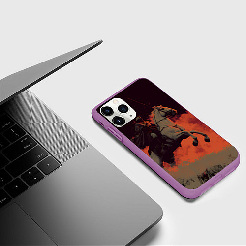 Чехол iPhone 11 Pro матовый Всадник на лошади / 3D-Фиолетовый – фото 3