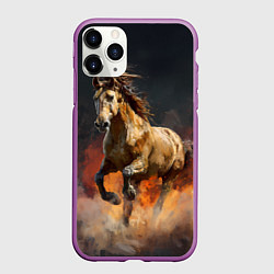 Чехол iPhone 11 Pro матовый Лошадь нарисованная красками, цвет: 3D-фиолетовый