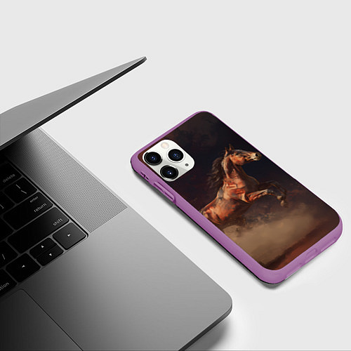 Чехол iPhone 11 Pro матовый Лошадь в прыжке из пыли / 3D-Фиолетовый – фото 3