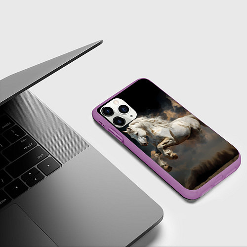 Чехол iPhone 11 Pro матовый Белая лошадь из бури / 3D-Фиолетовый – фото 3