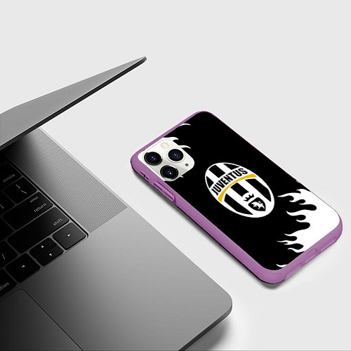 Чехол iPhone 11 Pro матовый Juventus белый огонь текстура / 3D-Фиолетовый – фото 3