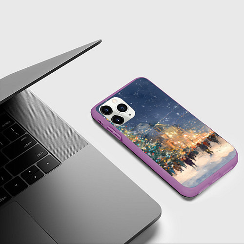 Чехол iPhone 11 Pro матовый Новый год в Москве новогодняя елка / 3D-Фиолетовый – фото 3