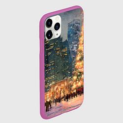 Чехол iPhone 11 Pro матовый Москва - сити и новогодняя елка, цвет: 3D-фиолетовый — фото 2