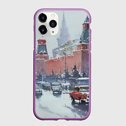 Чехол iPhone 11 Pro матовый Старинная Москва - новый год, цвет: 3D-фиолетовый
