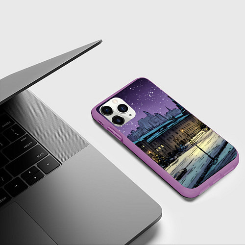Чехол iPhone 11 Pro матовый Ночь в новогодней Москве / 3D-Фиолетовый – фото 3