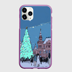 Чехол iPhone 11 Pro матовый Новогодняя елка в центре Москвы, цвет: 3D-фиолетовый