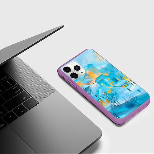 Чехол iPhone 11 Pro матовый Новогодние Московские домики / 3D-Фиолетовый – фото 3