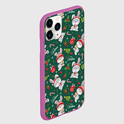 Чехол iPhone 11 Pro матовый Новогодние зайчики, цвет: 3D-фиолетовый — фото 2