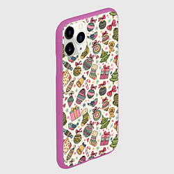 Чехол iPhone 11 Pro матовый Новогодний паттерн, цвет: 3D-фиолетовый — фото 2
