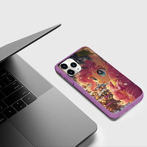 Чехол iPhone 11 Pro матовый Новогодняя милая пони / 3D-Фиолетовый – фото 3