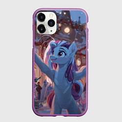 Чехол iPhone 11 Pro матовый Лошадка наслаждается новым годом, цвет: 3D-фиолетовый